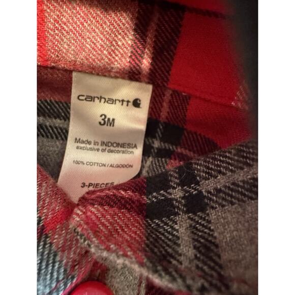 Carhartt Girls 3 Piece Corduroy Black Pants Pink Vest Flannel Plaid Top 3 Months - Picture 6 of 6